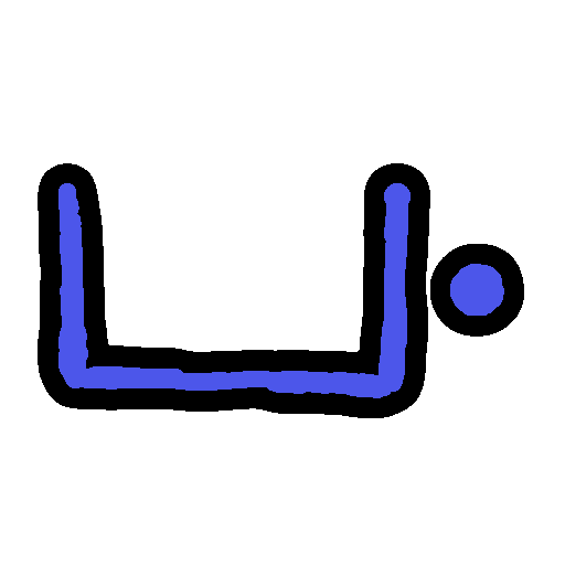 the sitelen pona glyph for the toki pona word 'poka,' which looks like a sideqays square bracket with a circle to the right of it, colored in blue.